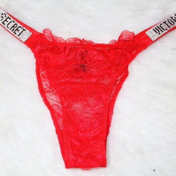New*  Lace Shine Strap Cheeky Panties Lipstick Red - Picture 1 of 1